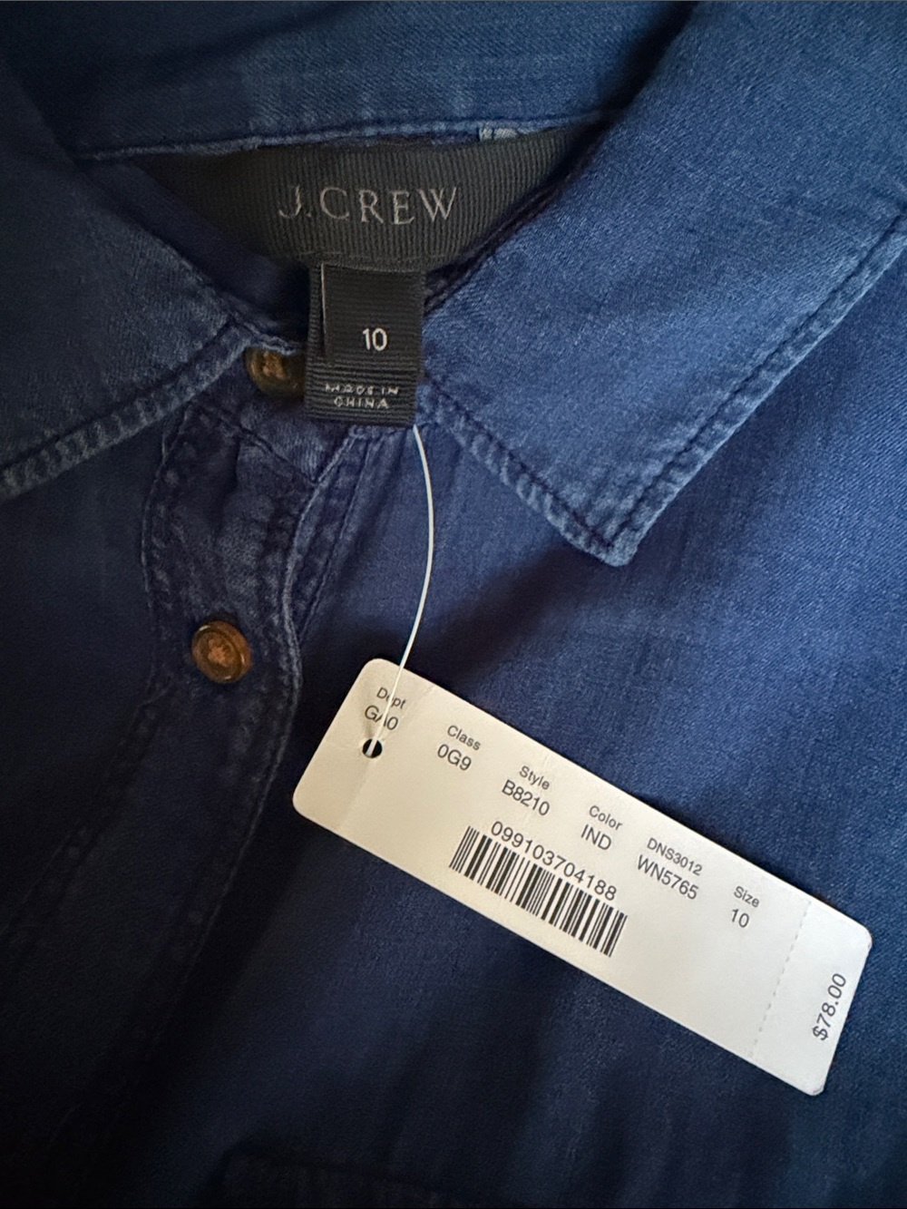 J. CREW indigo cotton gauze button front shirt NEW NWT Size 10 - Picture 6 of 6